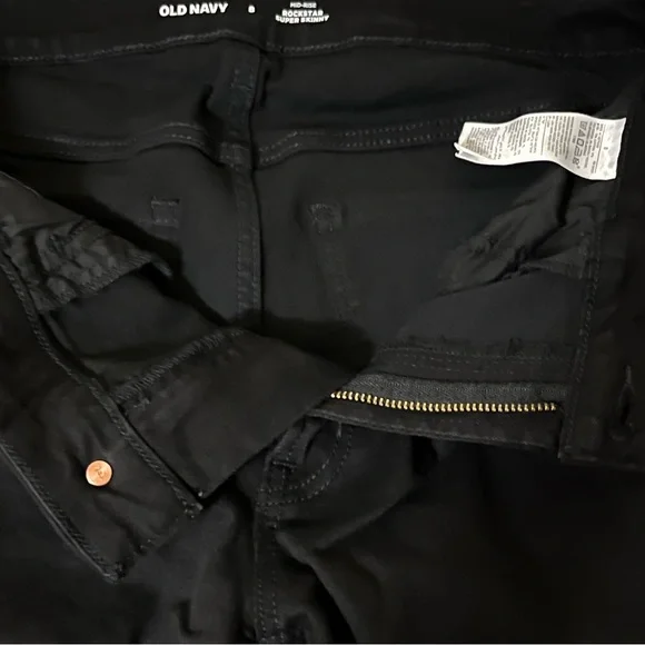 Old Navy Sz 8 Mid Rise Distressed Rockstar Super Skinny Jeans Black Ankle - Picture 10 of 11